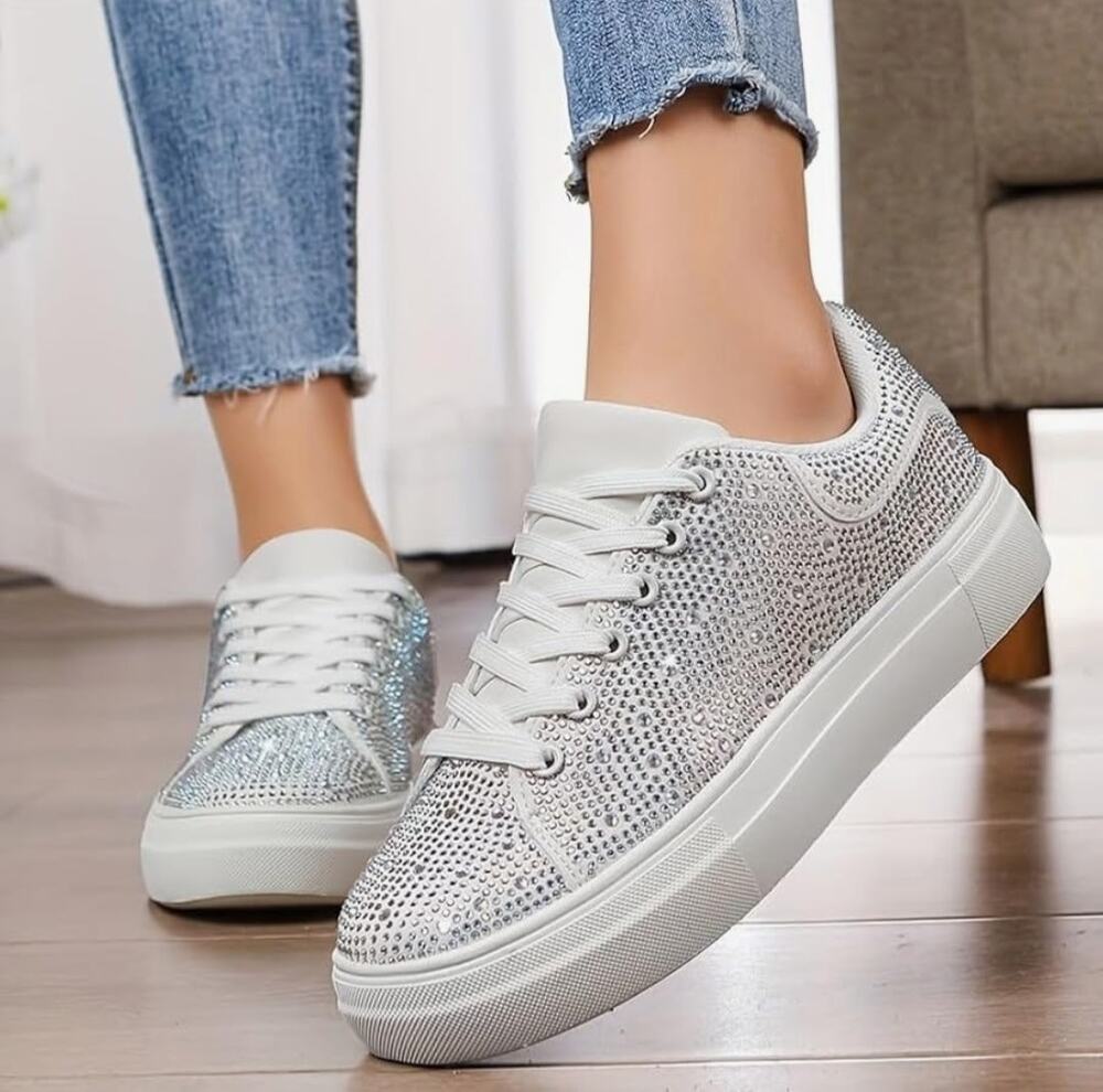 Eu. MSRP $57 NWB CIBENF WHITE RHINESTONE PLATFORM SNEAKERS ♡SIZE 6.5♡